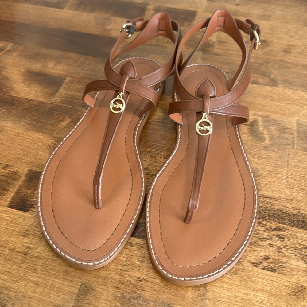 Coach Brown Sandals with Gold Logo